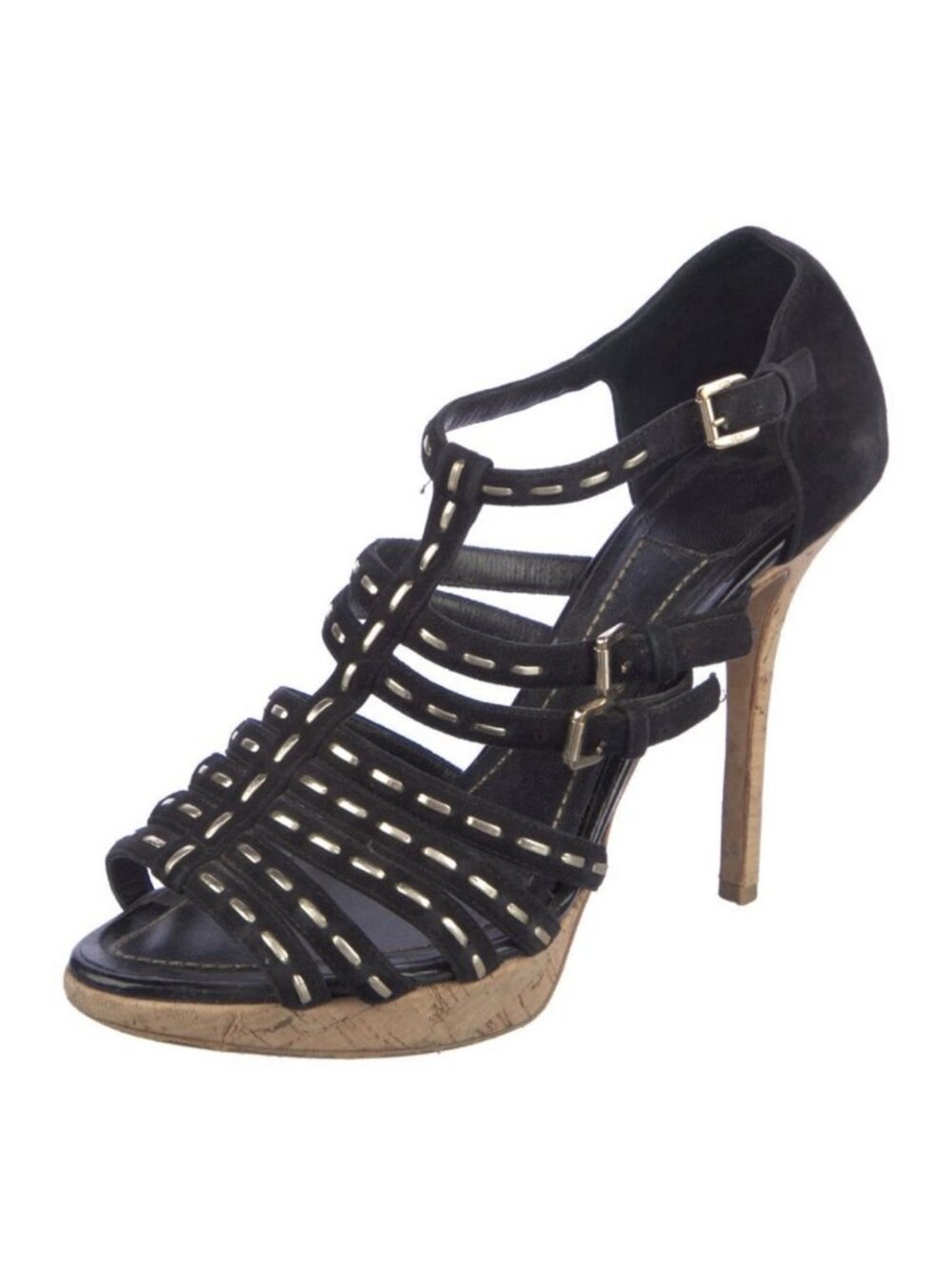 Christian Dior Black Gold Suede Leather High Heel Sandals 10 - Picture 2 of 7